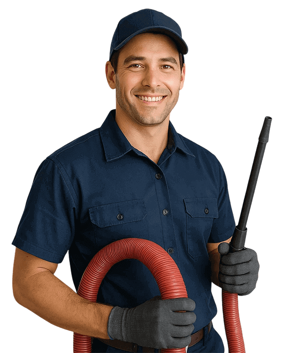 South Houston TX Air Ducts Cleaning technician holding HVAC tools and smiling